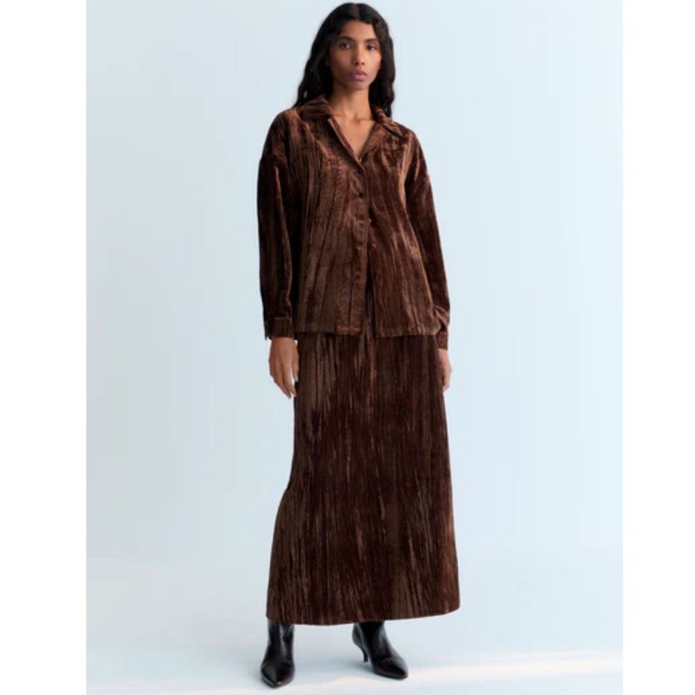 CP Shades Brown Velvet 2 Piece Skirt Set